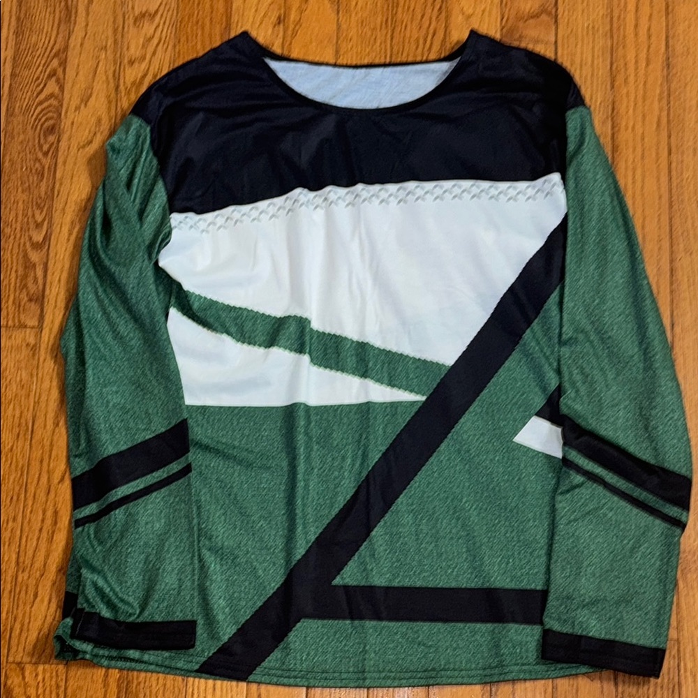 Green and Black Color-Block Blouse